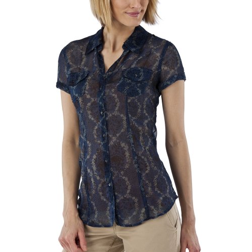 Converse® One Star® Womens Short Sleeve Button Down Top - Blue Print Converse® One Star® Womens Short Sleeve Button Down Top - Blue Print