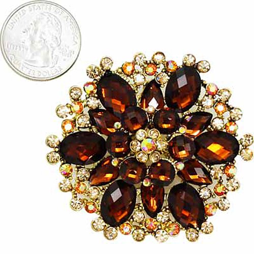 Gorgeous Gold Tone Crystal Topaz Crystal Flower Brooch Pin