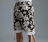Big Hibiscus board shorts [black & cream]