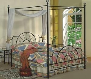Queen Size Black Finish Canopy Metal Bed Headboard and Footboard Queen Size Black Finish Canopy Metal Bed Headboard and Footboard