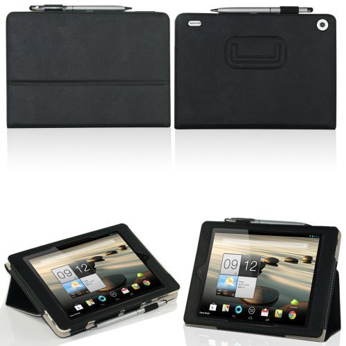 VSTN Iconia A1-810 Multi-Angle Stand Slim-Book PU Leather Cover Case with Hand Strap&Card Holder (For Acer Iconia A1-810, Black)