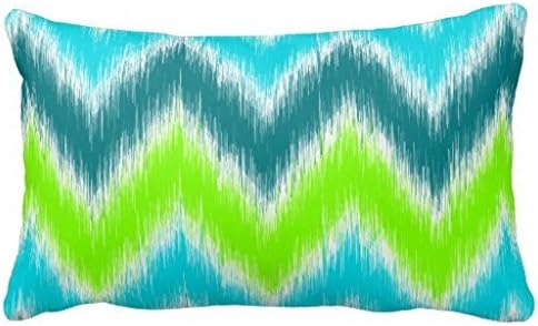 Chic Teal Lime Green Turquoise Zigzag Pattern Throw Pillows 50% Cotton 50% Polyester 20 x 12 inches Pillowcase