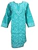 Indian Tunic Kurti Turquoise Floral Embroidered Kurta for Womans, Xl Size