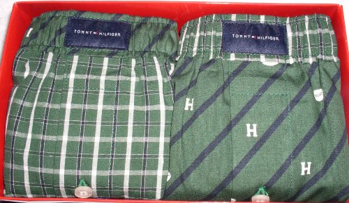 Tommy Hilfiger Classic Boxer Shorts, 2 Pack, Size Medium, W32-34, Bias Pig Print/Plaid - Green Tommy Hilfiger Classic Boxer Shorts, 2 Pack, Size Medium, W32-34, Bias Pig Print/Plaid - Green