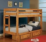 Twin Size Bunk Bed with Storage Drawers in Amber Wash Finish