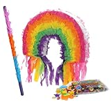 Rainbow Pinata Kit - Includes Pinata, 2Lb Filler and Buster Stick