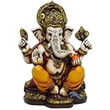 The Blessing. A colored & Gold statue of Lord Ganesh Ganpati Elephant Hindu God made from Marble powder in India