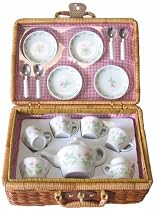 Children's Luxury Full-Service Porcelain Tea Party Set in Wicker Carry Case *Perfect Gift Idea for Children, Girls, Boys, Birthday, Holiday, etc.*