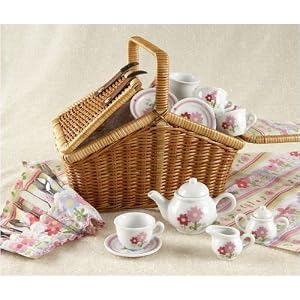 Deluxe Childrens Porcelain Tea Set in Wicker Basket by 