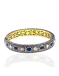 Rose Cut Diamond Blue Sapphire Bangle Bracelet 14kt Gold Antique Style Silver Jewelry