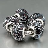 Pugster 5 Black Flower Pattern Glass Beads Fits Pandora Charm Bracelet