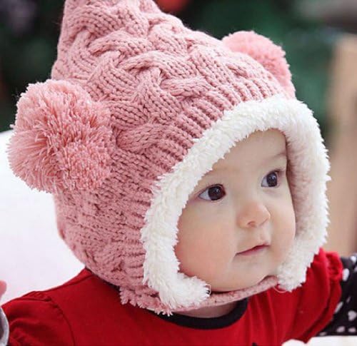Bluesky 1pcs Lovely Kid Baby Dual Balls Girl Boys Knitting Wool Keep Warm Beanie Cap Hat (Pink)
