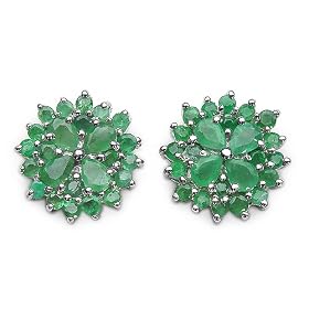 Buy 3.45 Carat Genuine Emerald Pears and Rounds Cluster Silver Earrings by JewelzDirect