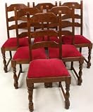 Vintage French Country Set 6 Oak Dining Chairs