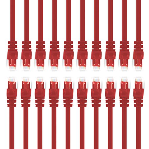 GearIt 20-Pack, Cat5e Ethernet Patch Cable 3 Feet - Snagless RJ45 Computer LAN Network Cord, Red [Lifetime Warranty]