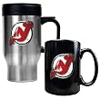 New Jersey Devils NHL Stainless Steel Travel Mug & Black Ceramic Mug Set - Primary Logo by Great American Products