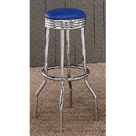 Blue Retro Chrome Swivel Bar Stools 