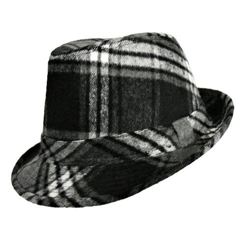 Wild Grey Plaid Wool Felt Fedora Hat