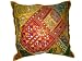 Yellow Red Ethnic Mirror Work Vintage Sari Beaded Floor Pillow Cushion Cover 24"