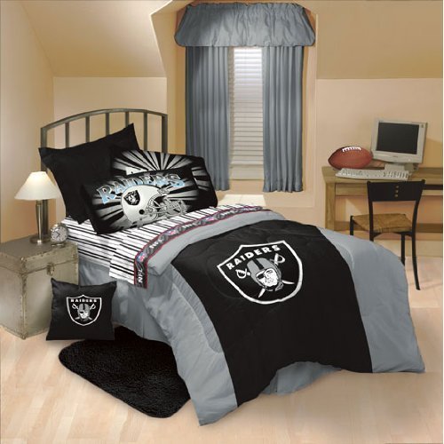 NFL Logo- Oakland Raiders Comforter , Pillowcase and Fitted Sheet Set Twin Size Bedding