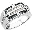 14K White Gold Black and White Diamond Man's Ring - 0.75 Ct.
