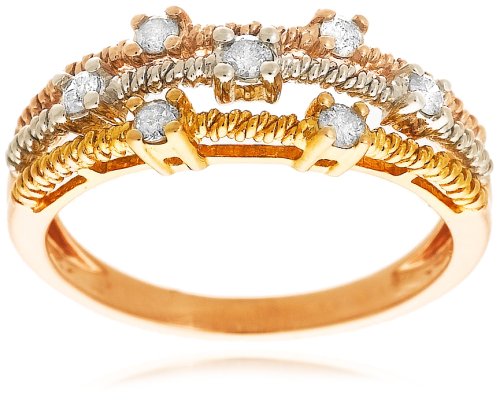 10k Tri-Color Gold Diamond Twist Ring (1/4 cttw, I-J Color, I3 Clarity)
