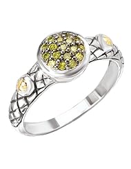925 Silver & Yellow Diamond Cluster Ring with 14k Accents (0.14ctw)- Sizes 6-8