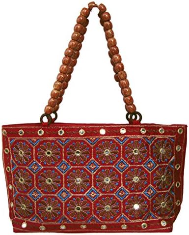 Semi Silk Zari Sequins Floral Embroidered Jaipuri Hand Bag for Party