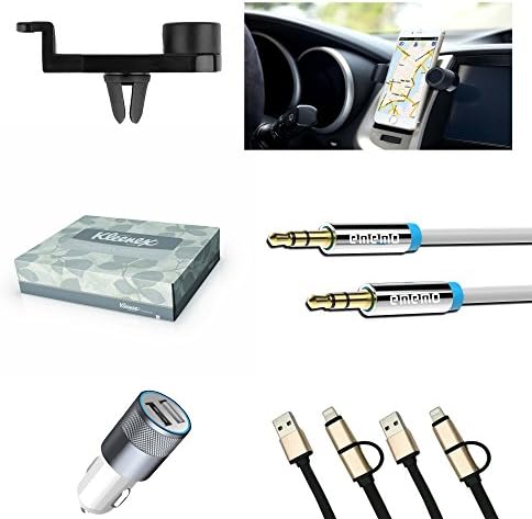 The Complete Everyday Car Kit by EMEMO - Great for Lyft/Uber Drivers! - Comes With a Car Charger, 2 Phone Chargers (iPhone/Android/Samsung Compatible), a Phone Holder, an Aux Cable and a Box of Tissues!