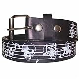 SKULLS MUSICAL GRID BLACK BELT W/REMOVEABLE BUCKLE -L