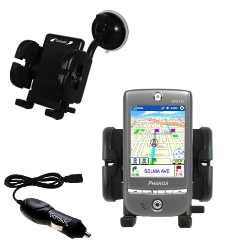 Pharos GPS 525E Flexible Auto Windshield Holder with Car Charger - Uses Gomadic TipExchange