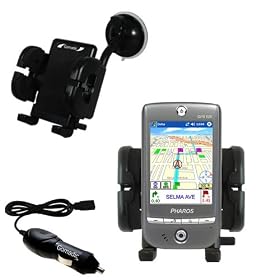 Pharos GPS 525E Flexible Auto Windshield Holder with Car Charger - Uses Gomadic TipExchange