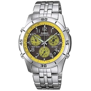 Casio Solar Atomic Waveceptor Chronograph - Black & Yellow - Stainless Bracelet