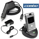 3 Pieces Value Combo Of Brand New Motorola RAZR V3, V3c, V3m, V3i, SLVR L7, L6, L2 Dual Desktop Battery Charger + Vehicle Power Charger with IC Chip + Home Travel Wall Plug In Ac Charger