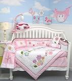 SoHo Victorian Flower Tree Crib Nursery Bedding Set 10 pcs **Reversible Into Morden Pink & Brown Polka Dot Designs !**