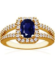 14K Yellow Gold Cushion Cut Blue Sapphire Ring With Sidestones