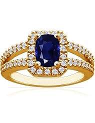 18K Yellow Gold Cushion Cut Blue Sapphire Ring With Sidestones