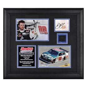 Dale Earnhardt Jr. Hendrick Motorsports 25th Anniversary Framed Collectible with Race-Used Tire Piece and Signature.