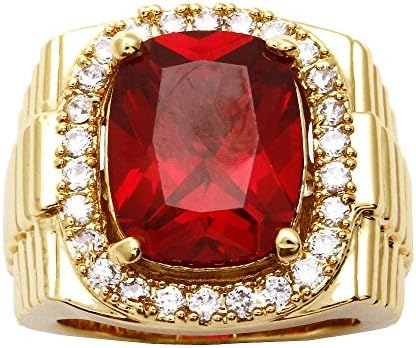 CSG Ruby Pinky Ring Hiphop Pinky Red Golden Plating Emerald Cut SZ 7-12 Men's Ring