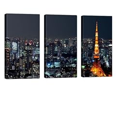 Tokyo Nights Leinwandbild von GALVII - Edler Kunstdruck auf echter Leinwand, fertig aufgespannt auf hochwertigen Holzkeilrahmen - 3x 40x80cm - Das Original von Galerie VII