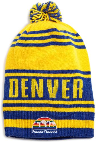 NBA Men's Classic Teams Pom Knit Hat - Kf09Z, Denver Nuggets, One Size(Gold/Blue)