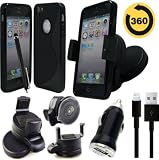 BAAS (TM) New Apple iPhone 5 5G 5th Gen Stylish S Line Hydro Gel Case , Screen Protector film , Car Windscreen Suction Mount Holder Cradle Kit With 360� Degree Rotation Feature , USB Car Charger Adaptor & Touch Stylus Pen