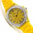 Yellow Silicone Band Watch in Ceramic Style with Rhinestones Cz