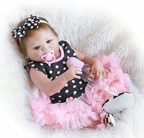 DreamRunner Anatomically Correct Reborn Toddler Doll Lifelike Girl Blue Eyes Doll Full Silicone Body, 23-Inch in Spotty Tututs