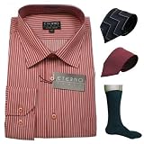 Mens Eterno Italy long sleeve dress shirt, 2 ties and socks set. Neck Size: 18.5 - Very high quality 4 pieces set featuring a full button up dress shirt with impeccable style and cutting, 2 matching ties and a pair of socks. Great designer set to wear for work or various formal occasions.
