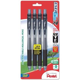Pentel EnerGel-X Retractable Liquid Gel Pen 0.5mm, Needle Tip, Black Ink (4 Pack) (BLN105BP4A)