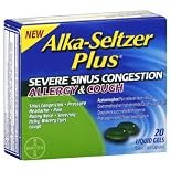 Alka-Seltzer Severe Sinus Congestion, Allergy & Cough Formula, Liquid Filled Capsules. 20 liquid gels