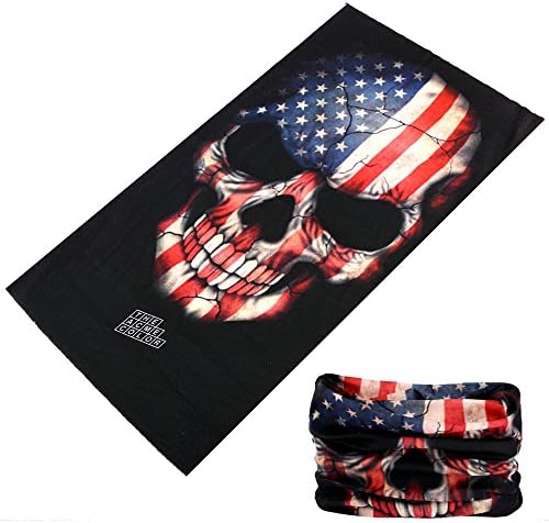 Coolive 16-in-1 Outdoor Assorted Multifunctional Style Yoga Sports Fashion Travel Colors Headband Seamless Uv Buff Solid Moisture Wicking Bandana (flag skull)