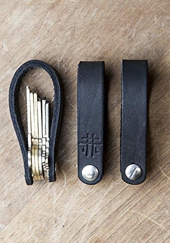 THRUX LAWRENCE - Horween Leather Keypost - Hand Crafted Foldover Keychain - Black with Stainless Steel