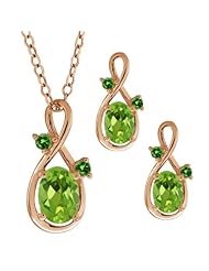 1.88 Ct Oval Green Peridot Gold Plated Sterling Silver Pendant Earrings Set